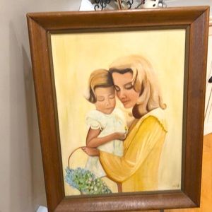 Mother and child with basket,signed BS 69,dated1969’oil on canvas